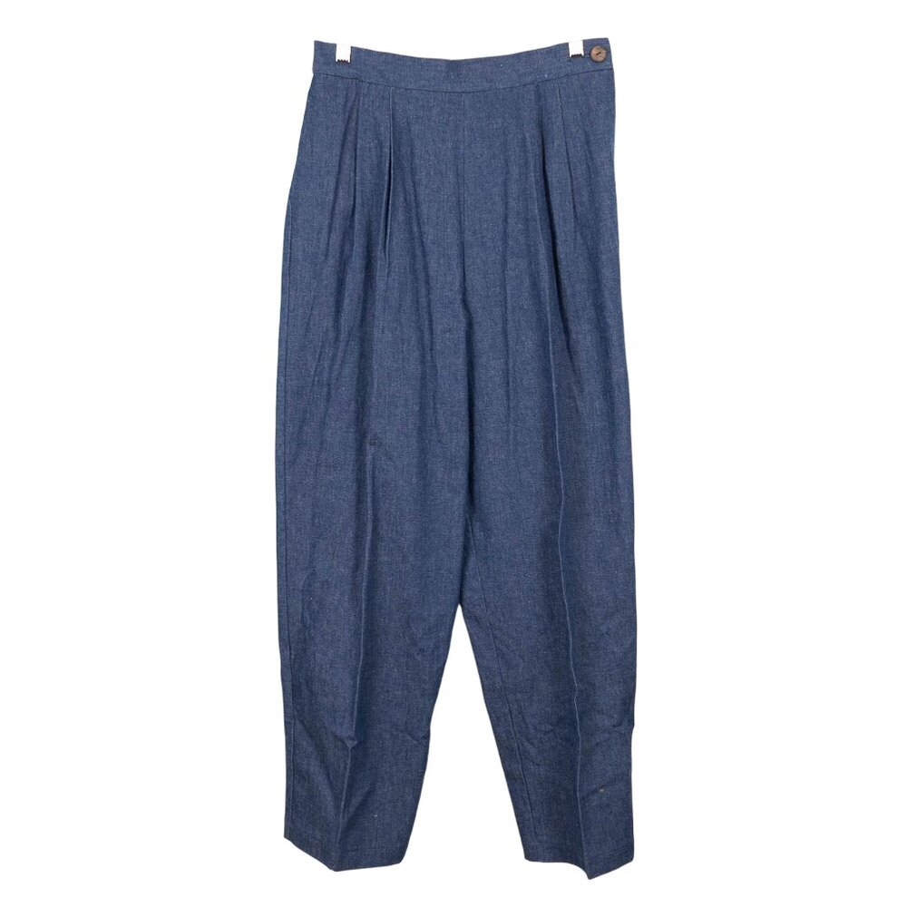 VTG Pleated Denim Pants 12 Womens Blue High Waisted Jeans Elastic Cotton USA